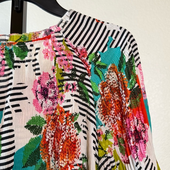 Bohemian Bright Floral Tunic Top Lightweight Stretch Blouse Ruffle Modest Office - Picture 8 of 11